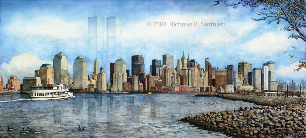 New York City Skyline Reproduced from a watercolor painting by N. Santoleri