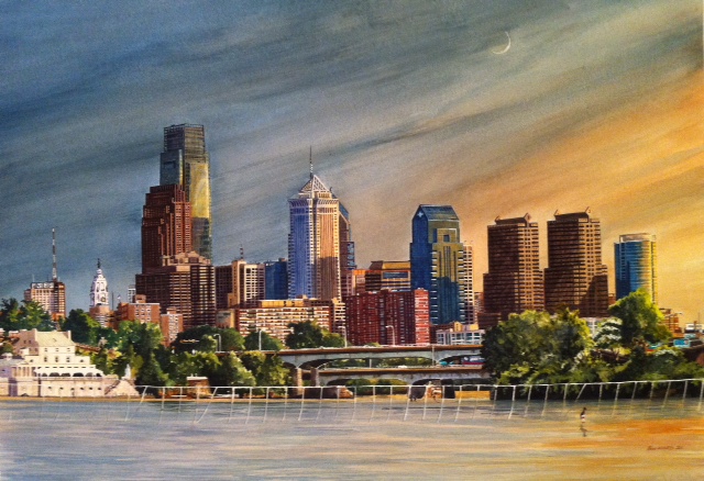 Philadelphia Skyline (New Moon Over Philly) by Moss Adams